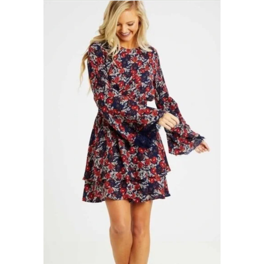 Altar'd State Size Medium Claudina Mini Dress Boho Floral Peasant Lace Layers‎